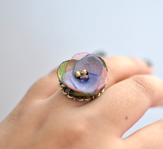 Bella - Adjustable Fabric Flower Ring by KimArt