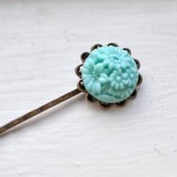 Round Flowers Teal Bobby Pin - Just One